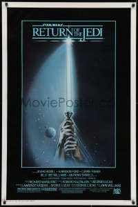 7m1104 RETURN OF THE JEDI 1sh 1983 George Lucas, art of hands holding lightsaber by Reamer!