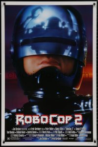 7m1113 ROBOCOP 2 1sh 1990 great close up of cyborg policeman Peter Weller, sci-fi sequel!
