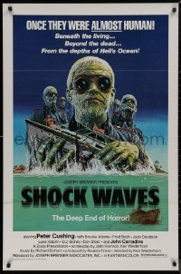 7m1130 SHOCK WAVES 1sh 1977 art of Nazi ocean zombies terrorizing boat, once they were ALMOST human
