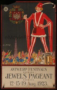 7m0066 ANTWERP FESTIVALS JEWELS PAGEANT 25x39 Belgian travel poster 1923 State Railways, very rare!