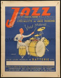 7m0178 JAZZ LES ETS MARCEL FAIVRE 17x21 French advertising poster 1950s drummer by J. Rassiat!