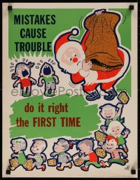 7m0139 MISTAKES CAUSE TROUBLE 17x22 motivational poster 1950s Kaub art of Santa, happy/sad kids!