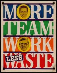 7m0140 MORE TEAMWORK LESS WASTE 17x22 motivational poster 1950s close-up images of smiling men!