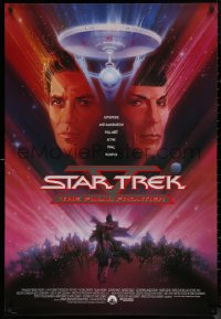 7m1165 STAR TREK V int'l 1sh 1989 The Final Frontier, art of William Shatner & Nimoy by Bob Peak!