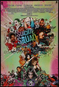 7m1176 SUICIDE SQUAD advance DS 1sh 2016 Smith, Leto as the Joker, Robbie, Kinnaman, cool art!