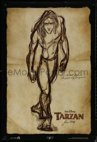 7m1182 TARZAN teaser DS 1sh 1999 June, Walt Disney, Edgar Rice Burroughs, great sketch artwork!