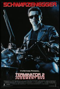 7m1189 TERMINATOR 2 int'l 1sh 1991 Arnold Schwarzenegger on motorcycle with shotgun!