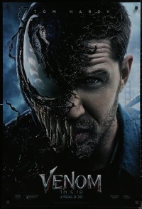 7m1219 VENOM teaser DS 1sh 2018 Marvel, great image of Tom Hardy in the title role transforming!