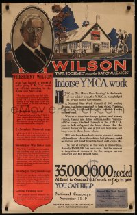 7m0087 INDORSE YMCA WORK 24x37 WWI war poster 1917 art of President Wilson, who indorses them!