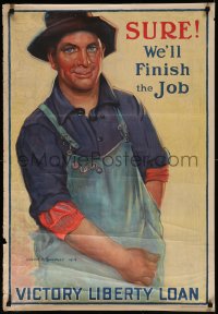 7m0092 SURE WE'LL FINISH THE JOB 26x38 WWI war poster 1918 Beneker art of farmer reaching for money!
