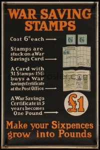7m0094 WAR SAVING STAMPS 20x30 English WWI war poster 1918 stamps and a savings certificate!