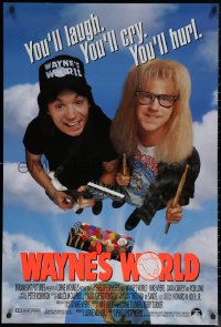 7m1234 WAYNE'S WORLD int'l 1sh 1991 Mike Myers, Dana Carvey, one world, one party, excellent!