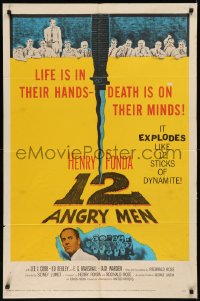 7p0341 12 ANGRY MEN 1sh 1957 Henry Fonda, Sidney Lumet jury classic, life is in their hands