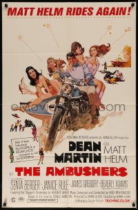 7p0364 AMBUSHERS 1sh 1967 art of Dean Martin as Matt Helm with sexy Slaygirls on motorcycle!