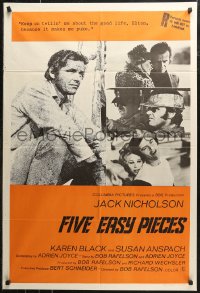 7p0214 FIVE EASY PIECES Aust 1sh 1970 great close up of Jack Nicholson, directed by Bob Rafelson!