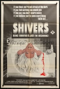 7p0218 THEY CAME FROM WITHIN Aust 1sh 1976 David Cronenberg, art of terrified girl in bath, Shivers!