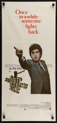7p0222 AND JUSTICE FOR ALL Aust daybill 1980 directed by Norman Jewison, Al Pacino is out of order!