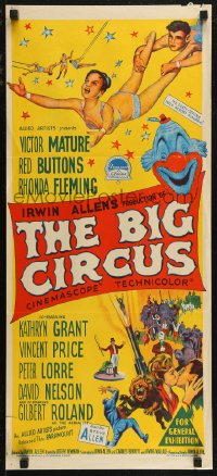 7p0227 BIG CIRCUS Aust daybill 1959 Richardson Studio art of David Nelson, Kathryn Grant on trapeze!