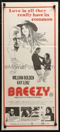 7p0230 BREEZY Aust daybill 1976 directed by Clint Eastwood, art of William Holden & Kay Lenz!