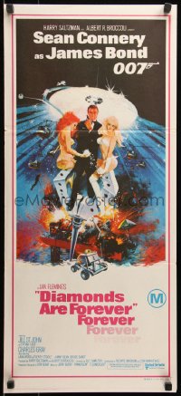 7p0243 DIAMONDS ARE FOREVER Aust daybill 1971 art of Connery as James Bond by Robert McGinnis!