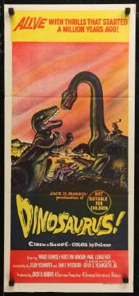 7p0245 DINOSAURUS Aust daybill 1960 great art of battling prehistoric T-rex & brontosaurus monsters!