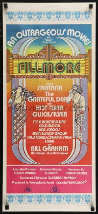 7p0251 FILLMORE Aust daybill 1972 Grateful Dead, Santana, rock & roll concert, cool Byrd art!