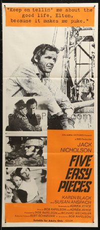 7p0254 FIVE EASY PIECES Aust daybill 1970 close up of Jack Nicholson, directed by Bob Rafelson!