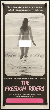 7p0256 FREEDOM RIDERS Aust daybill 1972 completely naked Aussie surfer girl, black design!