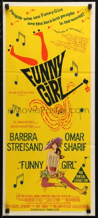 7p0258 FUNNY GIRL Aust daybill 1969 hand litho of Barbra Streisand, directed by William Wyler!
