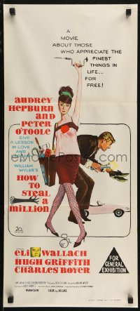 7p0269 HOW TO STEAL A MILLION Aust daybill 1966 art of sexy Audrey Hepburn & Peter O'Toole!