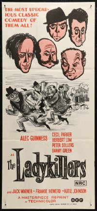 7p0276 LADYKILLERS Aust daybill R1972 cool art of guiding genius Alec Guinness, gangsters!