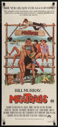 7p0282 MEATBALLS Aust daybill 1979 Reitman, Morgan Kane art of Bill Murray & sexy summer camp girls!