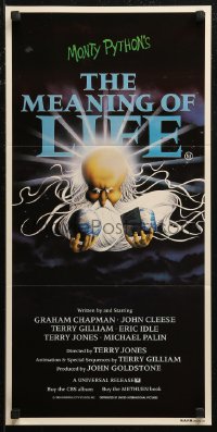 7p0285 MONTY PYTHON'S THE MEANING OF LIFE Aust daybill 1983 wacky art of God creating Earth!