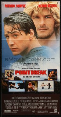 7p0296 POINT BREAK video Aust daybill 1991 Keanu Reeves Patrick Swayze, bank robbery & surfing!