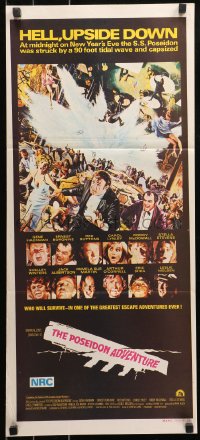7p0298 POSEIDON ADVENTURE Aust daybill 1973 Gene Hackman & Stella Stevens escaping by Mort Kunstler!