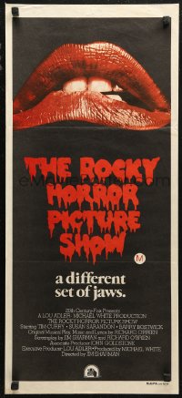 7p0302 ROCKY HORROR PICTURE SHOW Aust daybill 1975 c/u lips image, a different set of jaws!