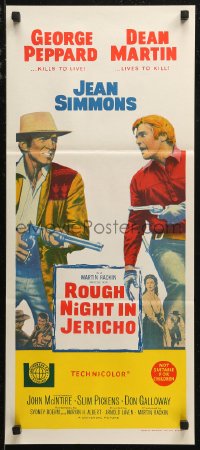 7p0303 ROUGH NIGHT IN JERICHO Aust daybill 1967 Dean Martin & George Peppard with guns drawn!