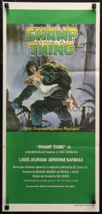 7p0314 SWAMP THING Aust daybill 1982 Wes Craven, Richard Hescox art of him holding Adrienne Barbeau!