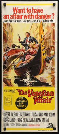7p0324 VENETIAN AFFAIR Aust daybill 1967 art of spies Robert Vaughn & sexy Elke Sommer in Venice!