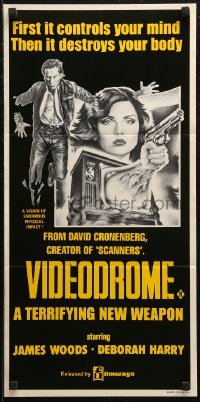 7p0325 VIDEODROME Aust daybill 1984 David Cronenberg, James Woods, huge c/u of Debbie Harry, sci-fi!