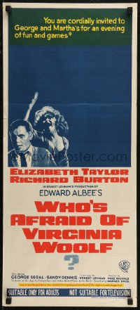 7p0328 WHO'S AFRAID OF VIRGINIA WOOLF Aust daybill 1966 Elizabeth Taylor, Richard Burton, Nichols!