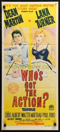 7p0329 WHO'S GOT THE ACTION Aust daybill 1962 Daniel Mann directed, Dean Martin & Lana Turner!