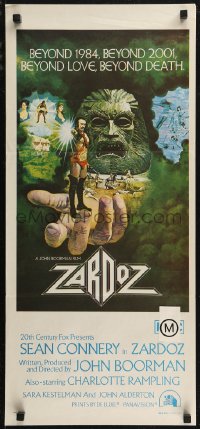 7p0332 ZARDOZ Aust daybill 1974 fantasy art of Sean Connery, beyond love, beyond death!