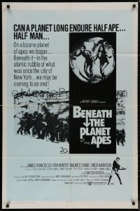 7p0399 BENEATH THE PLANET OF THE APES 1sh 1970 sequel, different images on blue background, rare!