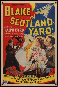 7p0416 BLAKE OF SCOTLAND YARD 1sh R1940s Ralph Byrd, cool detective serial artwork, rare!