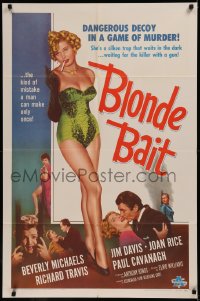 7p0419 BLONDE BAIT 1sh 1956 full-length sexy smoking bad girl Beverly Michaels is a silken trap!