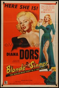 7p0421 BLONDE SINNER 1sh 1956 here is sexy eye-filling gasp-provoking blonde bombshell Diana Dors!