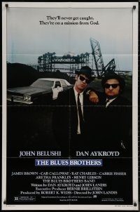 7p0424 BLUES BROTHERS 1sh 1980 John Belushi & Dan Aykroyd are on a mission from God!