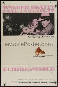7p0427 BONNIE & CLYDE 1sh 1967 notorious crime duo Warren Beatty & Faye Dunaway, Arthur Penn!