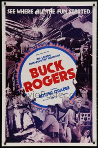 7p0447 BUCK ROGERS 1sh R1966 Buster Crabbe sci-fi serial, see where all the fun started!